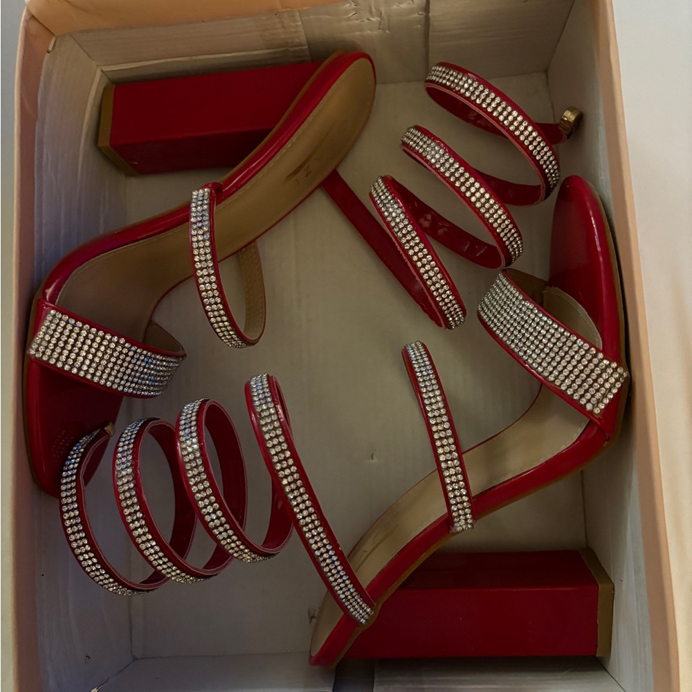 Dazzling Red Rhinestone Strappy Heels - Picture 2 of 2